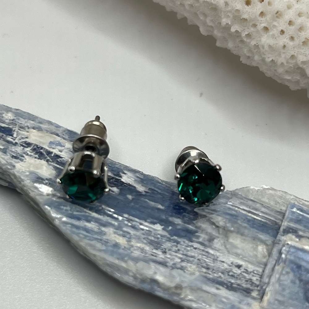 Chic Silver and Green Gemstone Earrings